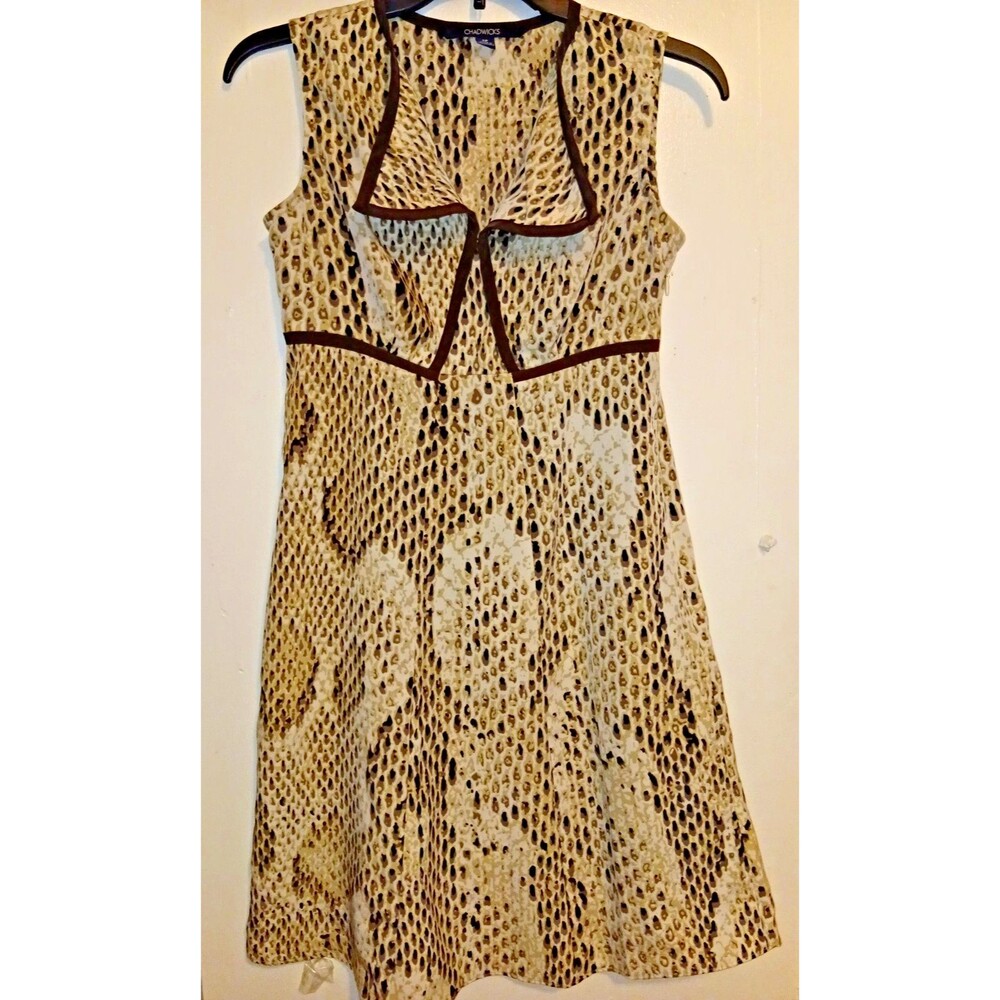 Chadwicks Beige Brown Black Animal Print V-Neck A-Line Dress 2P Petites